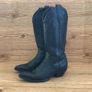 Tony Lama Vtg Classic Black Pointed Toe Cowboy Boots size 7.5 please see descipt